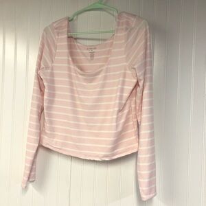 Free For All Pink Striped Long Sleeve Cropped Top XL